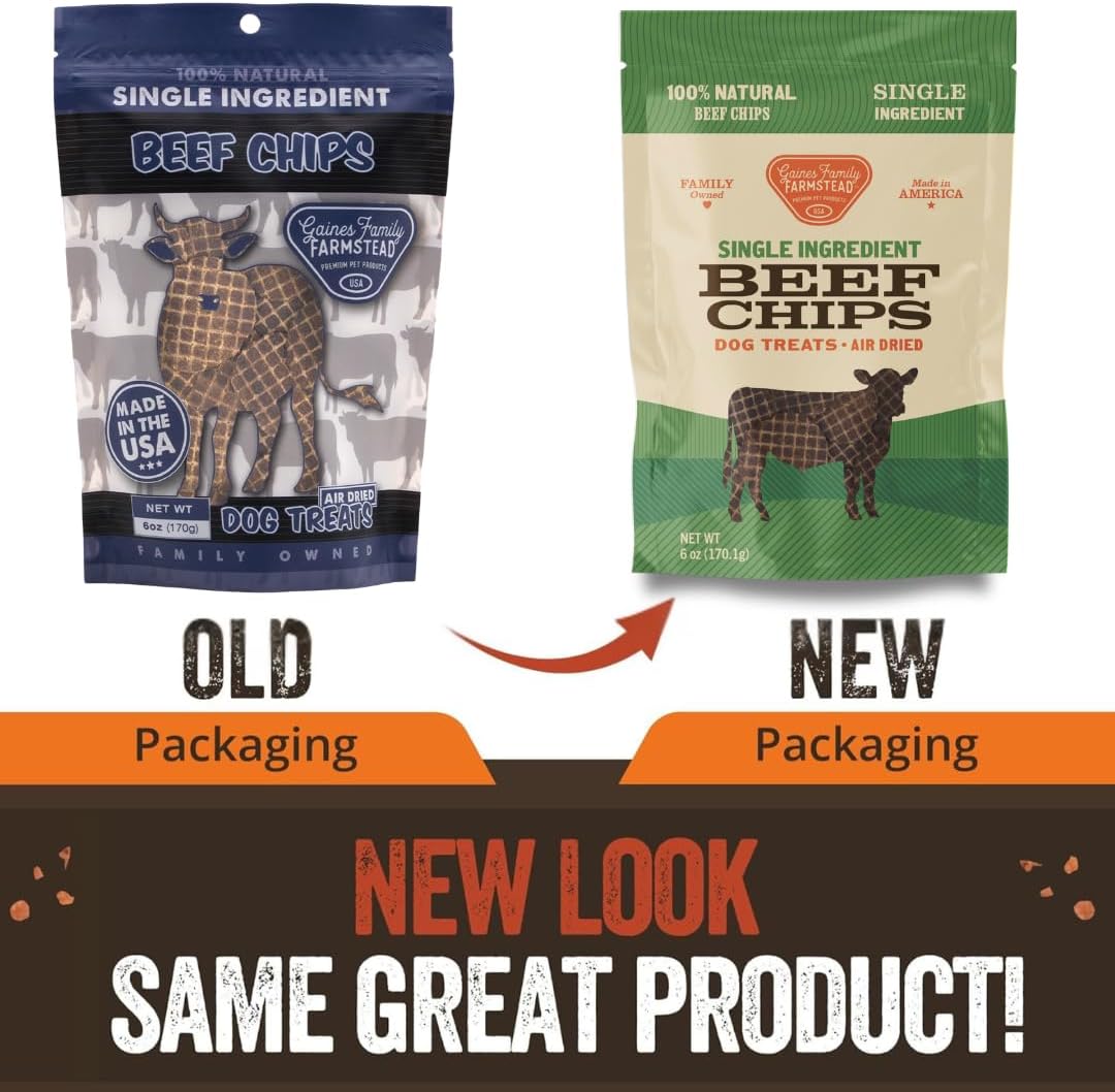 Gaines Family Farmstead Beef Chips for Dogs – 6 oz, Natural Single-Ingredient Dog Treats, High-Protein Rawhide-Free Chews, Healthy Grain-Free Snacks, Made in USA
