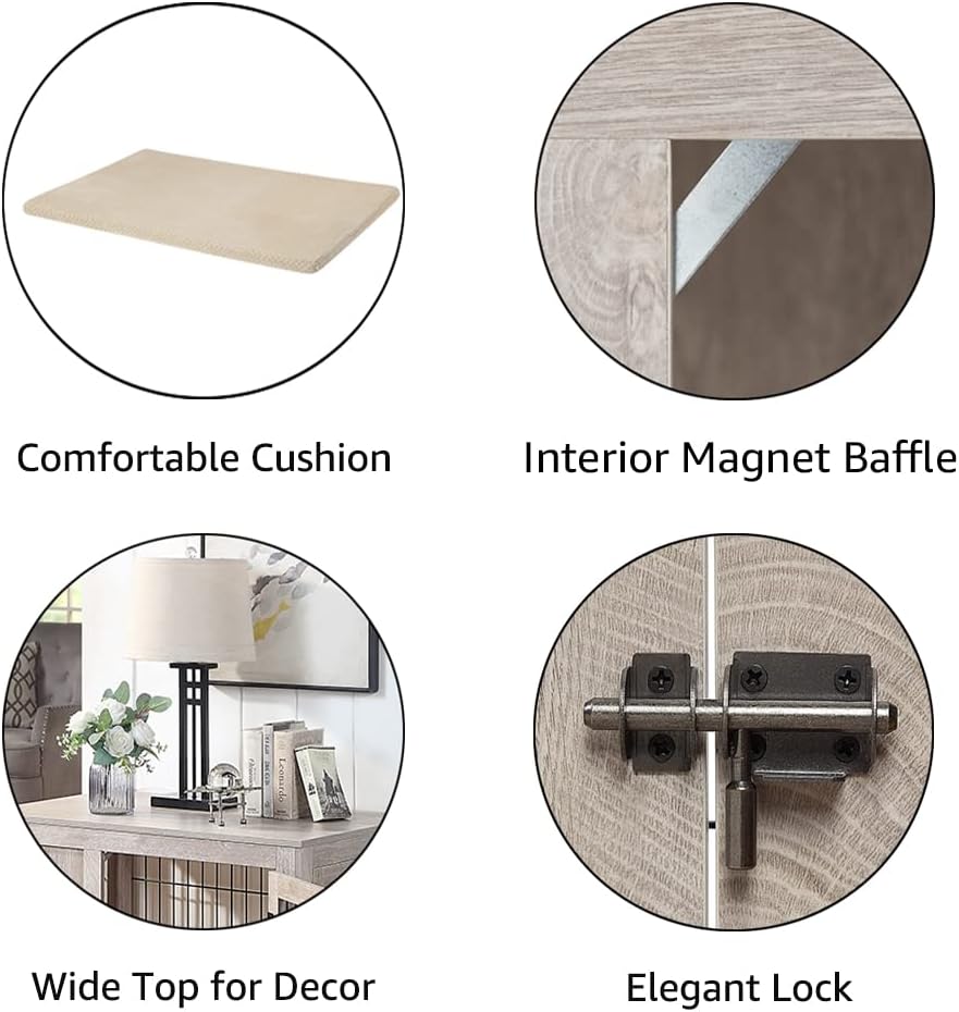 unipaws 41 Inch Furniture Style Dog Crate for Medium Large Dogs, Indoor Aesthetic Dog Stuff Kennel, Modern Wood Wire Cage, Pretty Cute End Side Table Nightstand, Weathered Grey