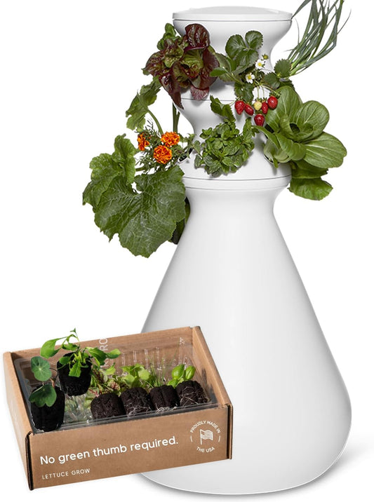 Farmstand Starter Kit + 12 Seedling Credits | Tiny Hydroponic Growing System Kit | Self-Watering Outdoor Vertical Garden Planter Tower | 3ft 8in | Made in USA