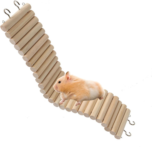 SIMENA Wooden Hamster Suspension Bridge Toy, Hamster Fencing, Natural Climbing Ladder for Dwarf Hamsters, Syrian Hamsters, Mice, Gerbils & Small Pets (Plain, 15.75")