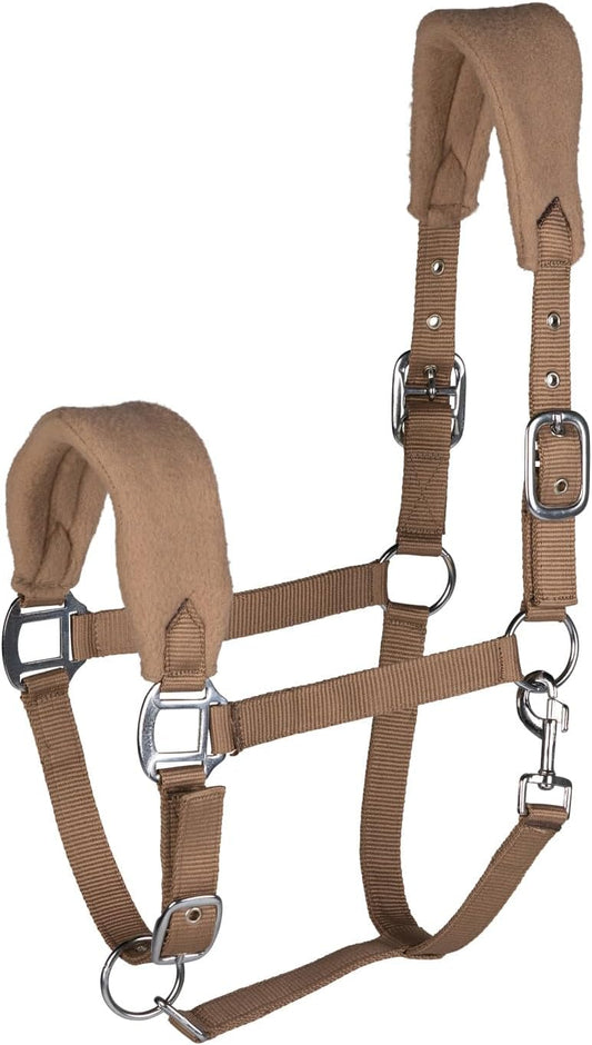 HORZE Kiel Adjustable Horse Halter with Fleece Padding - Tan - Warmblood