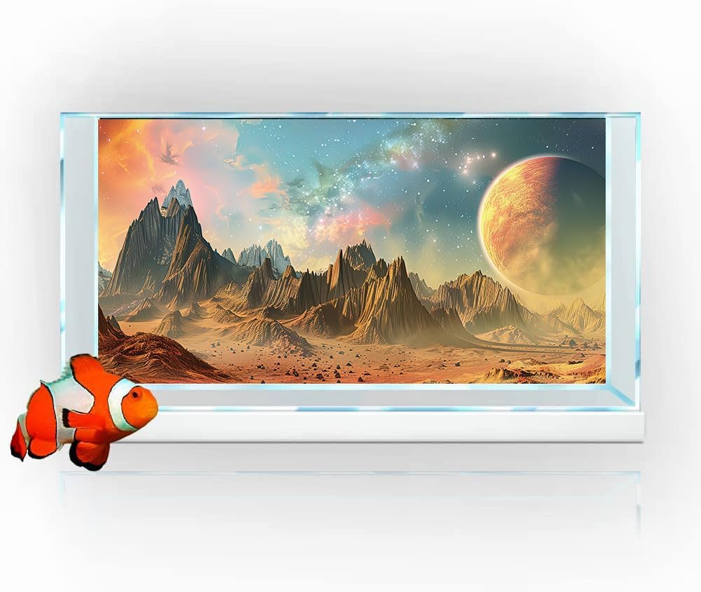 Cosmic Aquarium Background,Cool Galaxy Parallel Space Themed Fish Tank Background, Tropical Desert Terrarium Background 72X18IN with 8 EVA Double-Sided Tape