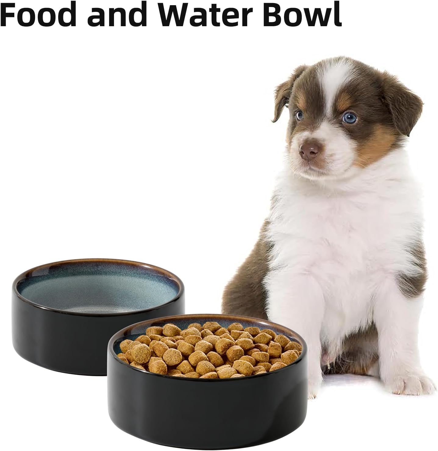 Ceramic Set of 2 Dog Bowls, Food and Water Bowls for Dogs, Puppy, 2pcs Dog Dishes, Pet Feeder(6inch, 2 x Starry Sky Bowls)