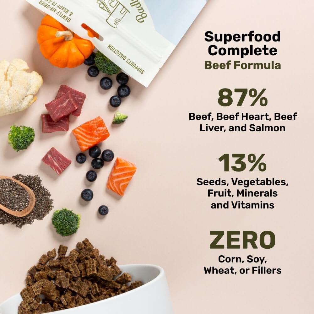 BADLANDS RANCH by Katherine Heigl- Superfood Complete, Air-Dried Adult Dog Food - High Protein, Zero Fillers, Superfood Nutrition (24 Ounce (Pack of 4), Beef)