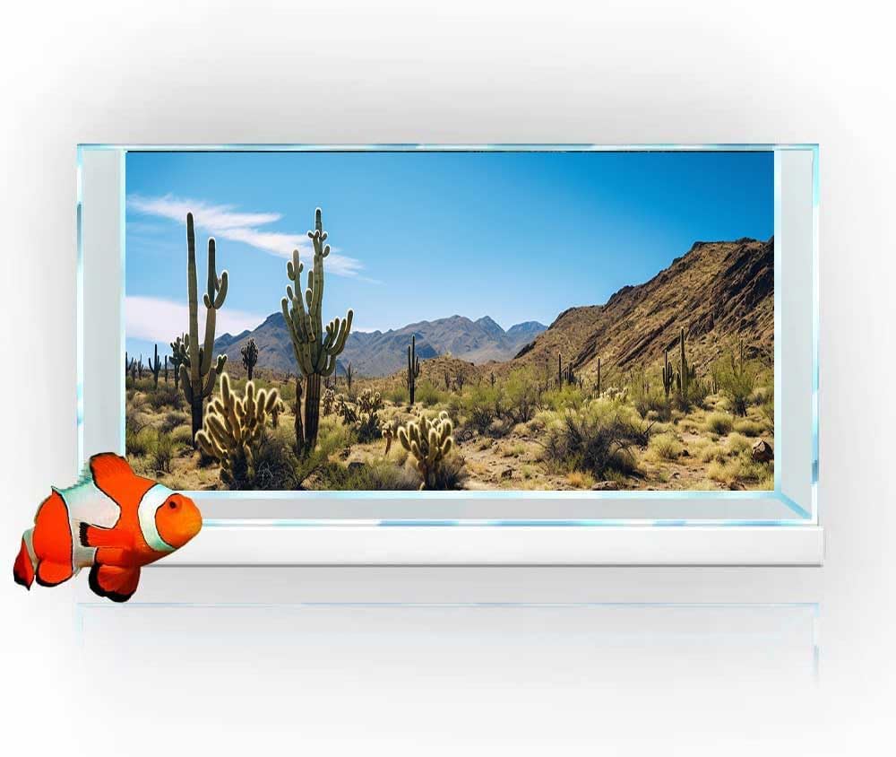 Reptile Habitat Background, Retro Desert Oasis Cactus Terrarium Background 48X24 in Background with 8 EVA Double-Sided Tape