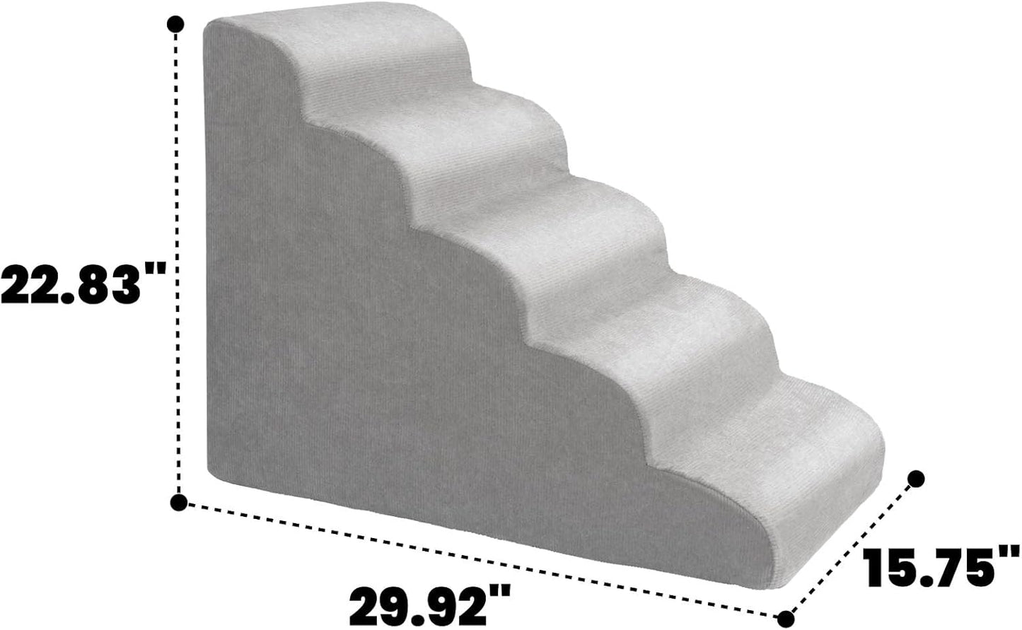MEWANG Dog Stairs for Small & Medium Dogs and Old Cats –3/4/ 5 Steps High-Density Foam Pet Ramp for Bed & Couch, Non-Slip, Washable Cover, Grey (Round Corner, 5 Steps: 29.92''×22.83''×15.75'', 2)