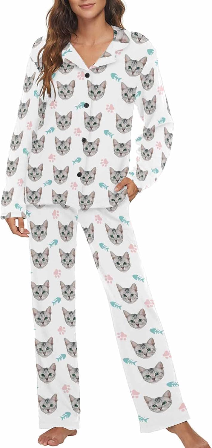 MyPupSocks Custom Face Pajamas for Women Set, Personalized Photo Long Sleepwear XS-XXL