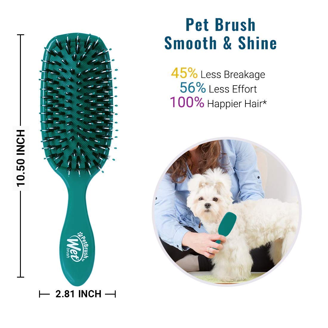 Wet Brush Pet Hair Brush, Smooth, Shiny Fur, Dog and Cat Hairbrush, De-Shedding Comb & Dematting Tool for Grooming Long or Short-Haired Dogs, Tangle-Free for Less Pulling & Tugging, Teal