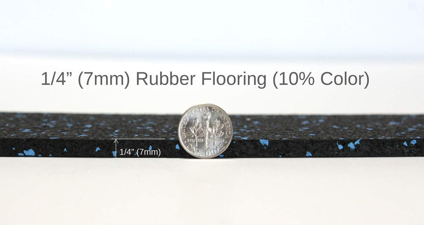 American Floor Mats 1/4in (7mm) Thick 10% Blue/Grey 4' x 8' Heavy Duty Rubber Rolls, Protective Exercise Mats, Home Gym Rubber Flooring