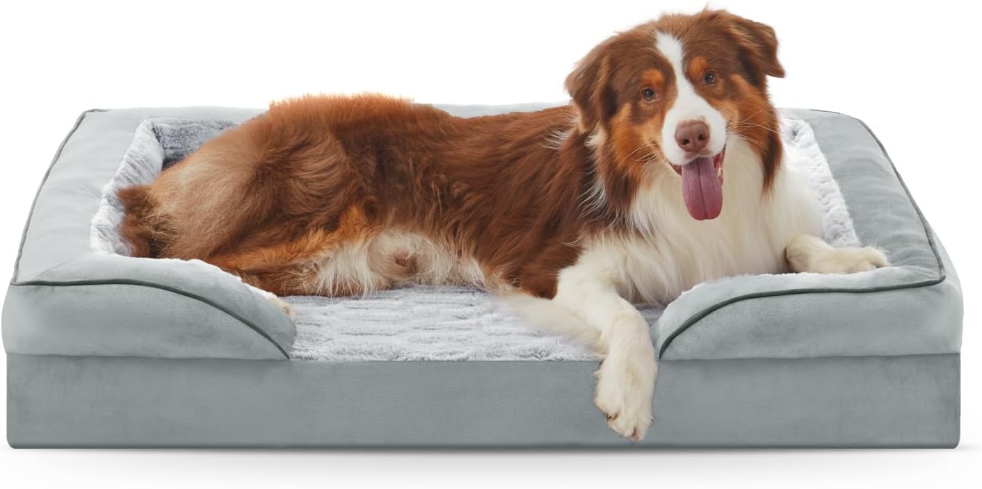 FURTIME Orthopedic Dog Bed for Medium Dogs - Washable Dog Sofa Beds Medium, Supportive Foam Pet Couch Bed with Removable Washable Cover, Waterproof Lining and Nonskid Bottom, Light Grey