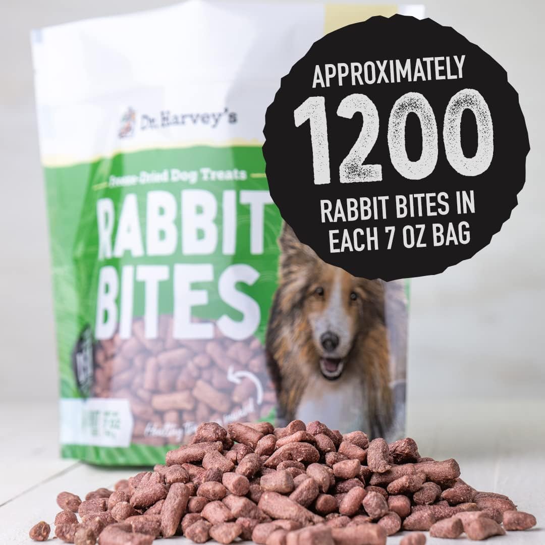 Dr. Harvey's Rabbit Bites Freeze-Dried Raw Dog Treats, Single Ingredient, All-Natural Rabbit Meat Protein for Dogs, Allergen-Free, 7 Ounces (1 Pack)
