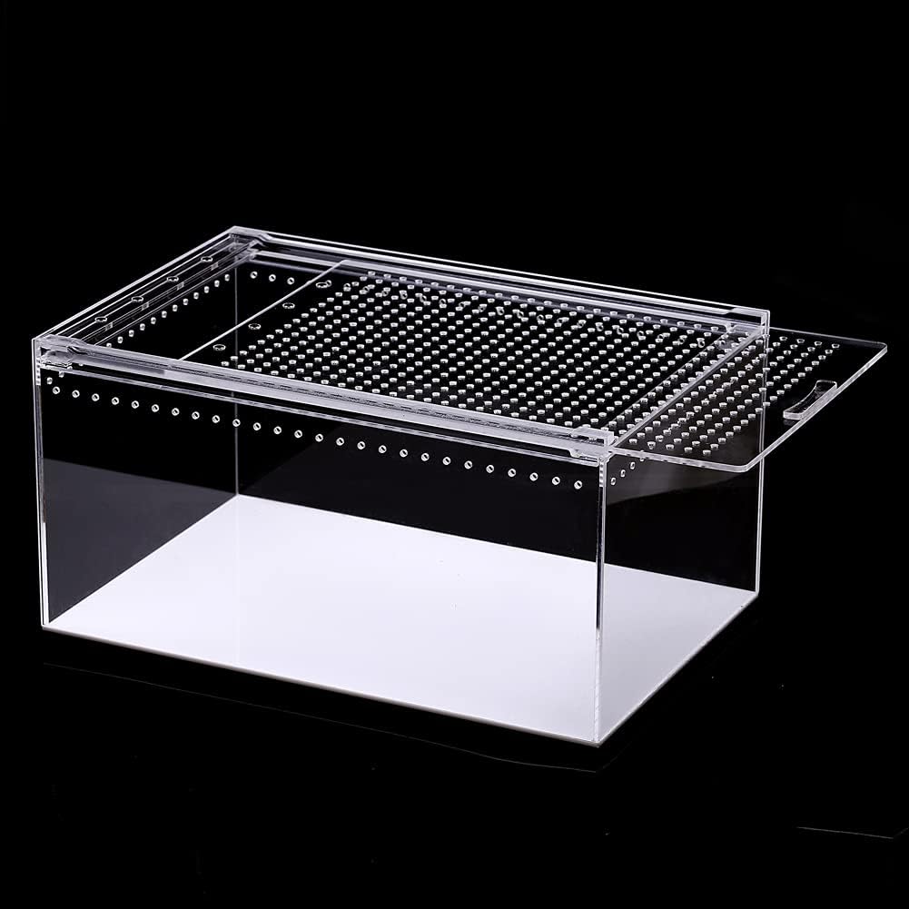 NANEEZOO Magnetic Acrylic Large Enclosure 2.5 Gallon 12 x 8 x 6 Inch Reptile Breeding Box Terrarium Cage for Insect Tarantulas Amphibians Caterpillars Snail Clear Acrylic Reptile Feeding Box