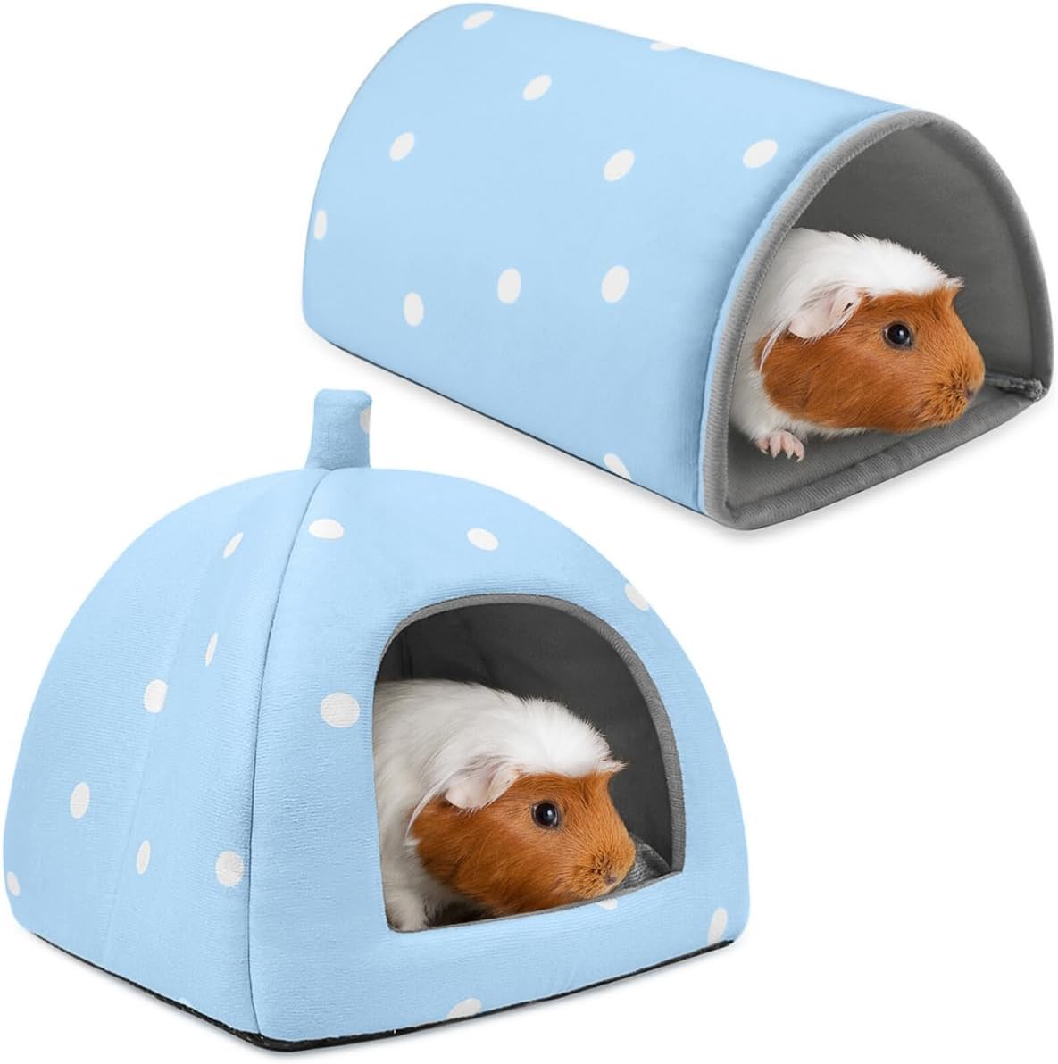 Guinea Pig Hideout and Tunnel Set, Soft Plush Bed & Play Tunnel for Guinea Pigs, Rabbits, Ferrets, Small Animals - Washable Accessories for Resting, Hiding, Exercising