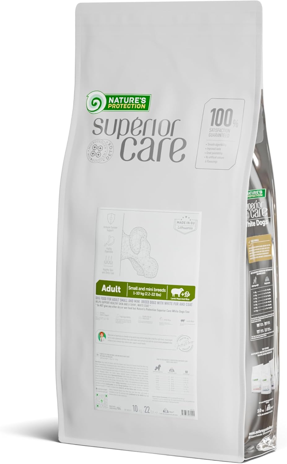 Nature's Protection Dry Dog Food for Small Breed - High Protein Tear Stain Diet for White & Light Fur Adult Dogs - Small Bites Kibble (Superior Care - Lamb and Rice, 22 lb)