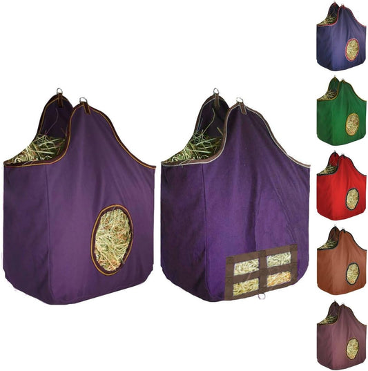 Derby Originals Large 24 OZ Canvas Horse Hay Bag 2 Sided Combo Design X Wide Gusset and 6 Month Warranty