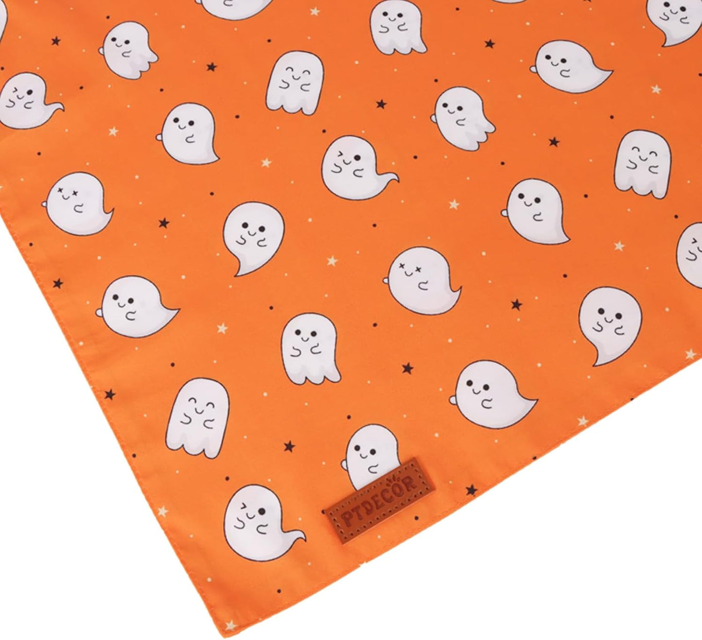PTDECOR Halloween Dog Bandana, Cute Ghost Pumpkin Design Reversible Holiday Pet Scarf, Adjustable Orange Yellow Halloween Bandanas for Medium Large Dogs Pets (Large)