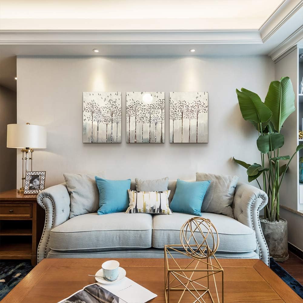 trees and birds Abstract Paintings Canvas Prints Wall Art for Bedroom Bathroom Wall Decor office Artworks Pictures Wall Decorations for Living Room,3 Piece Sunrise and sunset Modern Home Decoration