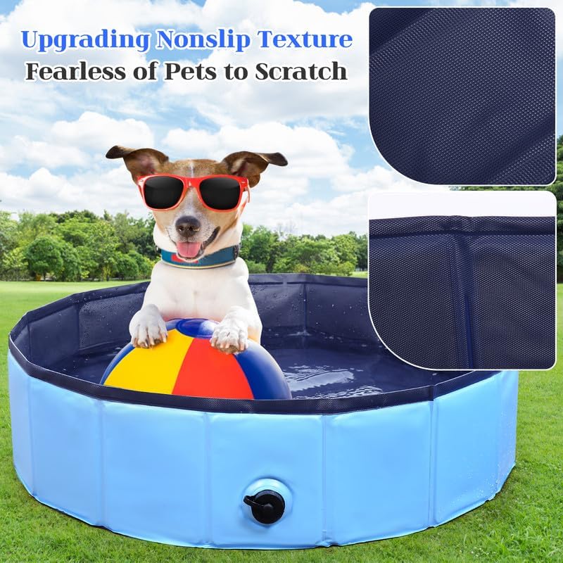 Foldable Dog Bath Swimming Pool Plastic Kiddie Pool Professional Tub Collapsible Grooming Bathtub for Pets Kids Baby and Toddler, 71 x 12 Inches Blue