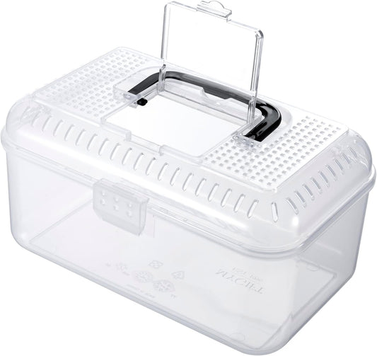 MyGift 9.5 x 6 Inch Clear Portable Insect Reptile Terrarium Tank with Black Carrying Handle, Transparent Travel Carrier for Insects Arachnids Amphibians Small Reptiles