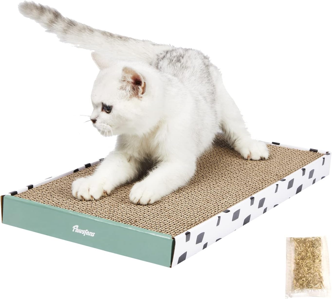 PAWSFANS Cat Scratcher Cardboard Scratch Pad with Box Durable Corrugate Scratching Kitty Sofa Lounge Bed Reversible Catnip Included for Indoor Cats,Large(Box, 1pcs)