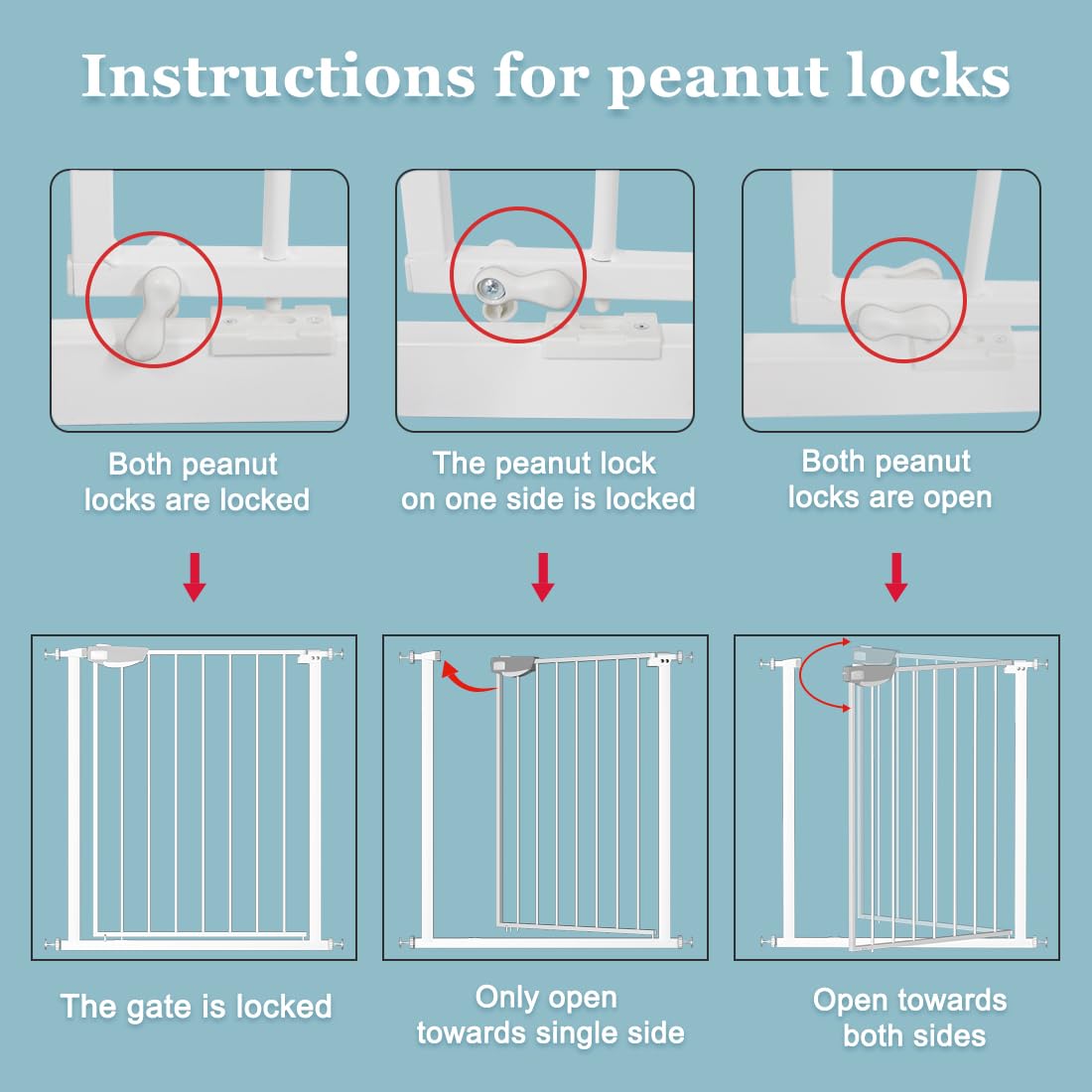 WAOWAO Triple Lock Baby Gate Extra Wide 81.49-85.82" Pressure Mounted Walk Through Swing Auto Close Safety White Metal Dog Pet Puppy Cat for Stairs,Doorways,Kitchen