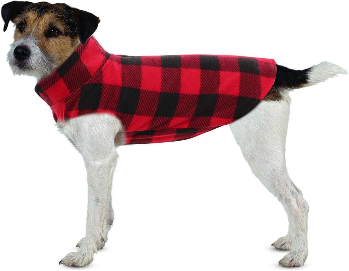 ASENKU Dog Sweater, Plaid Dogs Fleece Vest, Soft Comfortable Pet Pajamas, Warm Winter Puppy Shirt, Cold Weather Coat Jacket Pet Clothes for Small & Medium Dog Breeds, Red, L