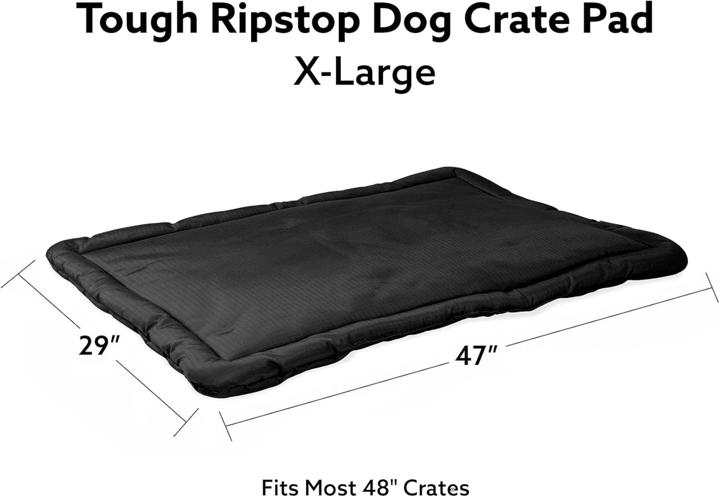 K9 Ballistics Tough Ripstop Dog Crate Pad - Durable & Machine Washable with Non-Skid Bottom and 120-Day Warranty, Fits 48" Wire Crates - 47"x29" Obsidian Black