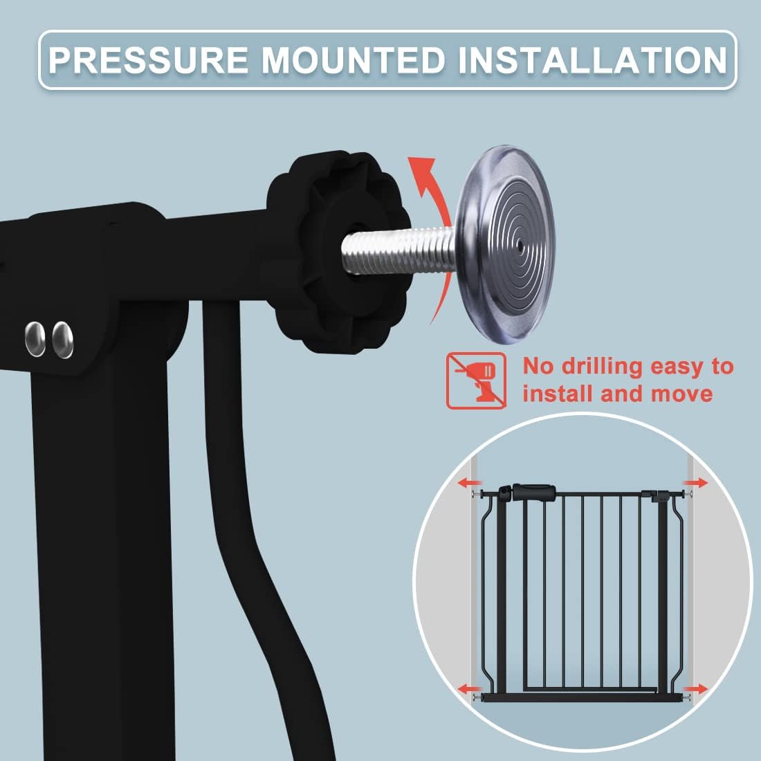 Extra Wide Baby Gate 57.5-62 Inch Black Walk THR Dog Gates Doorways House No Drill Pressure Mounted Auto Close Long Child Safety Gate for Kids and Pet