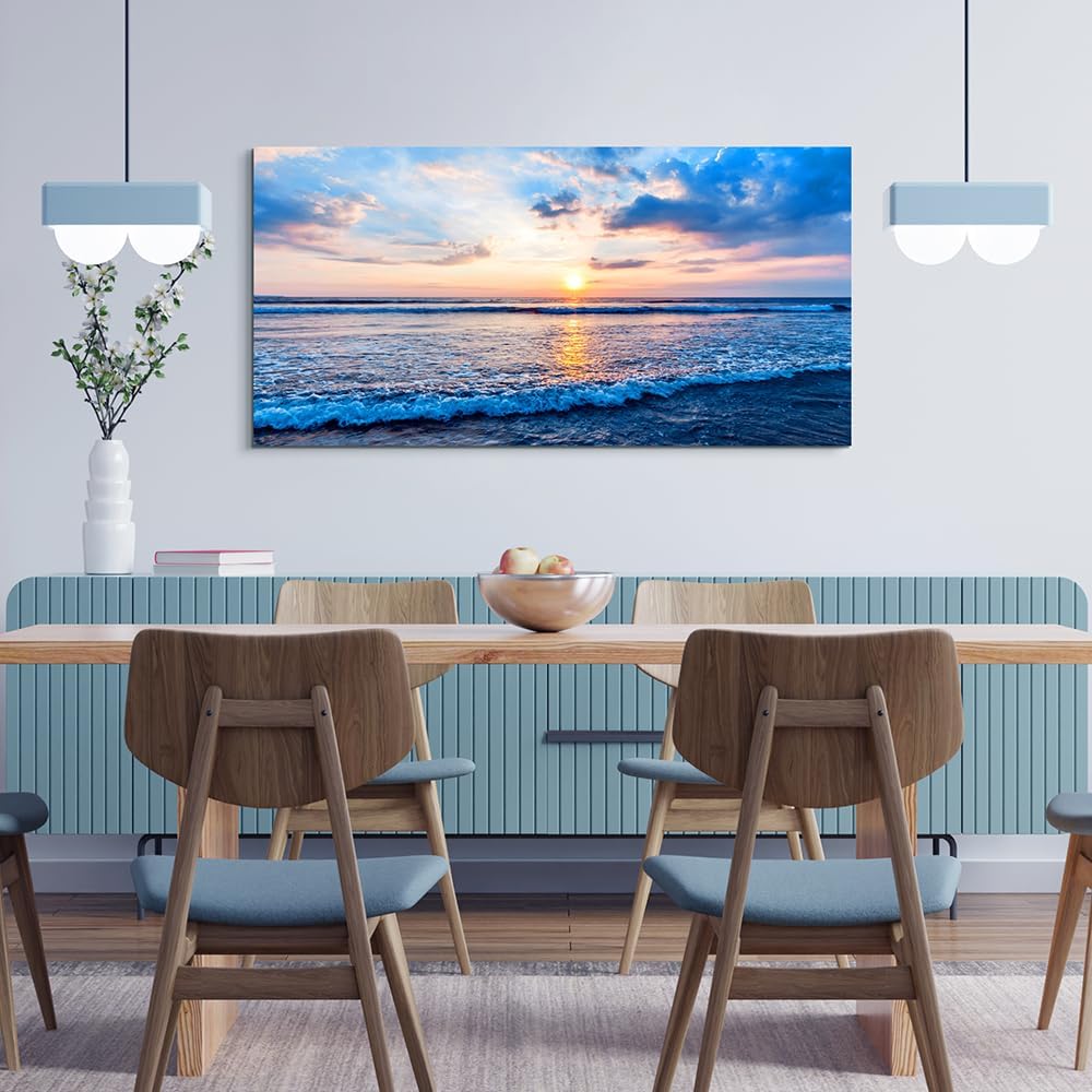 Lapremoly Canvas Wall Art For Living Room Large Wall Decor For Office Bedroom Wall Decorations Blue Ocean Wall Painting Blue Sea Waves Landscape Poster Canvas Print Artwork Ready To Hang Home Decor