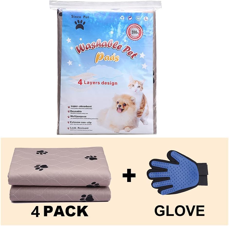 SincoPet Washable Dog Pee Pads with Puppy Grooming Gloves,Puppy Pads,Reusable Pet Training Pads,Large Dog Pee Pad,Waterproof Pet Pads for Dog Bed Mat,Super Absorbing Whelping Pads