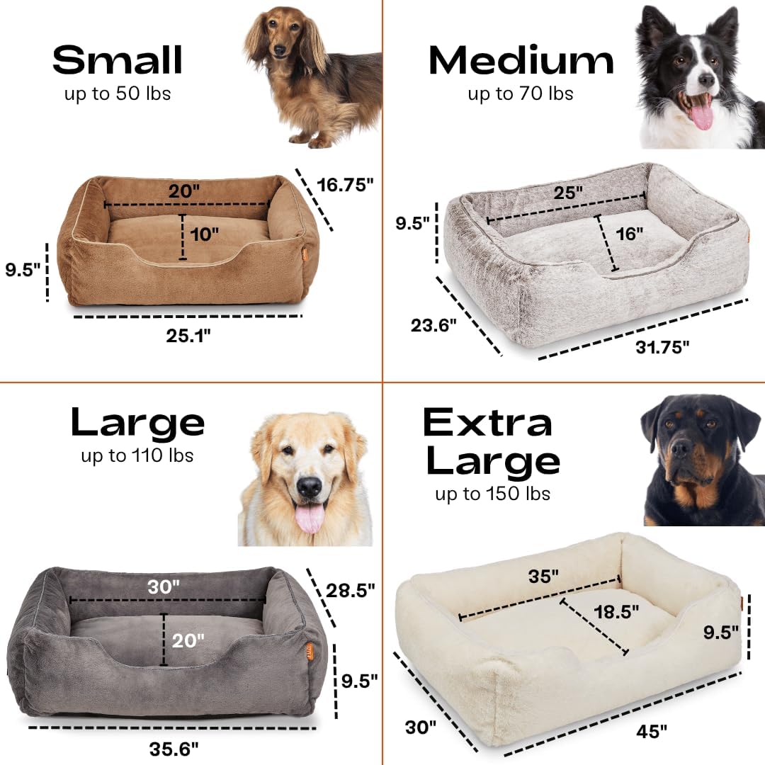FUZI Luxury Aesthetic Dog Bed for Medium Dogs with Washable Cover, Pet Couch, Pet Bed with Sides, Non-Slip Bottom, Soft and Durable Calming Dog Bed, Faux Rabbit Fur, Medium 31.75x23.6x9.5 Light Grey