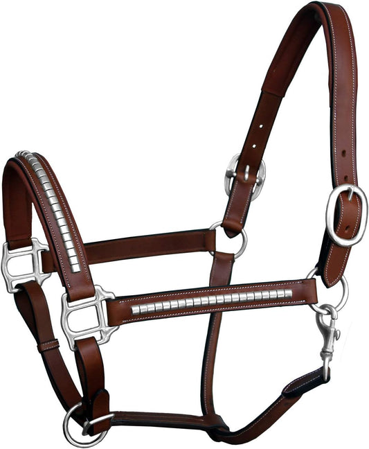 Exion Leather Horse Halter with Padding & Clincher Studs – Adjustable Quick‑Release Crownpiece Halter for Horses – Vegetable‑Tanned Leather in Black & Brown – Cob, Full & Oversize