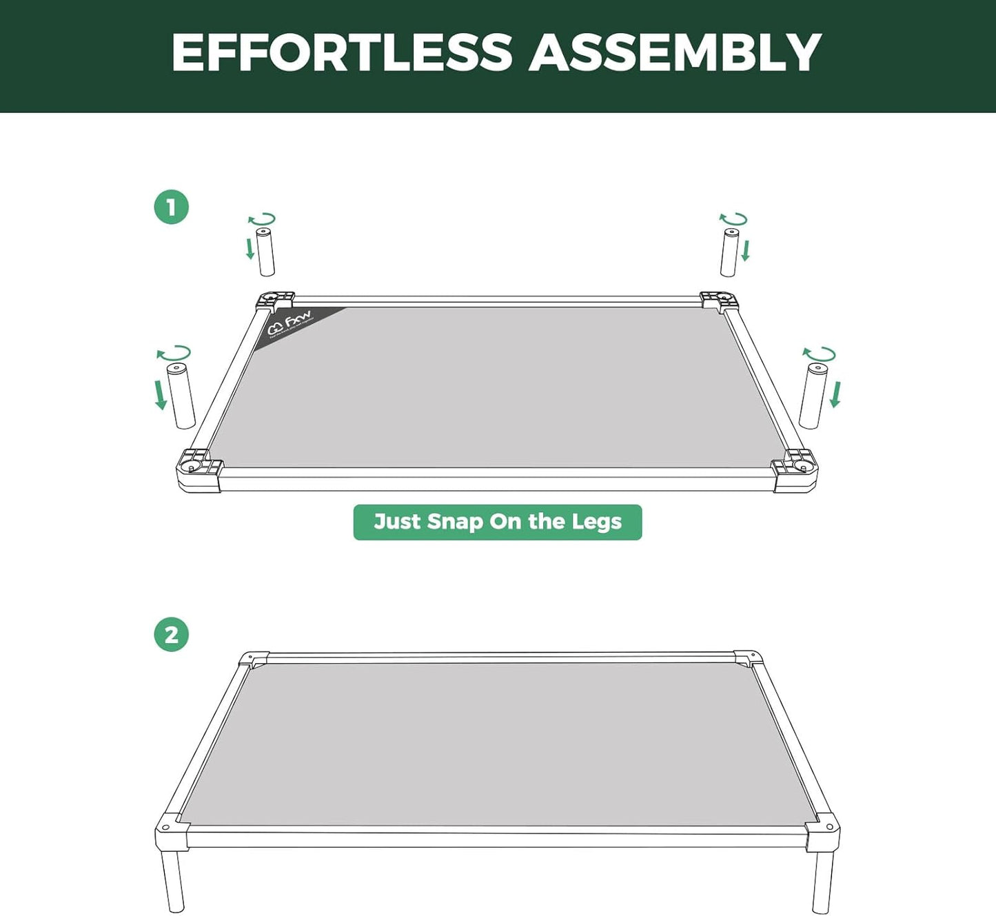 FXW TitanNest Chew-Proof Elevated Dog Bed, Raised Cot for Indoor/Outdoor/Camping Use, Durable & Waterproof Cooling Pet Bed for Medium Dogs, 42.0" L x 27.0" W x 5.0" H, Black