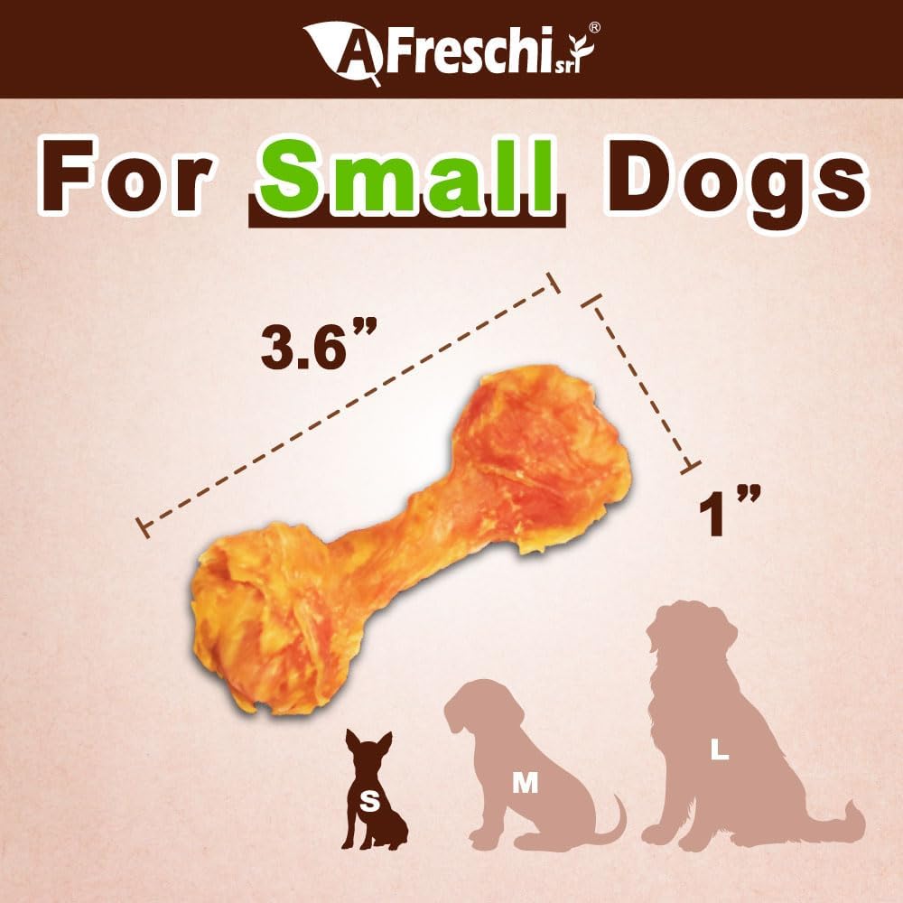 AFreschi Turkey Tendons for Dogs, USA-Sourced, Healthy Dog Treats, Rawhide-Free Puppy Chews, Long Lasting, All Natural, Hypoallergenic Dog Treats for Small Breeds, 4 Count Pack Bone (S)