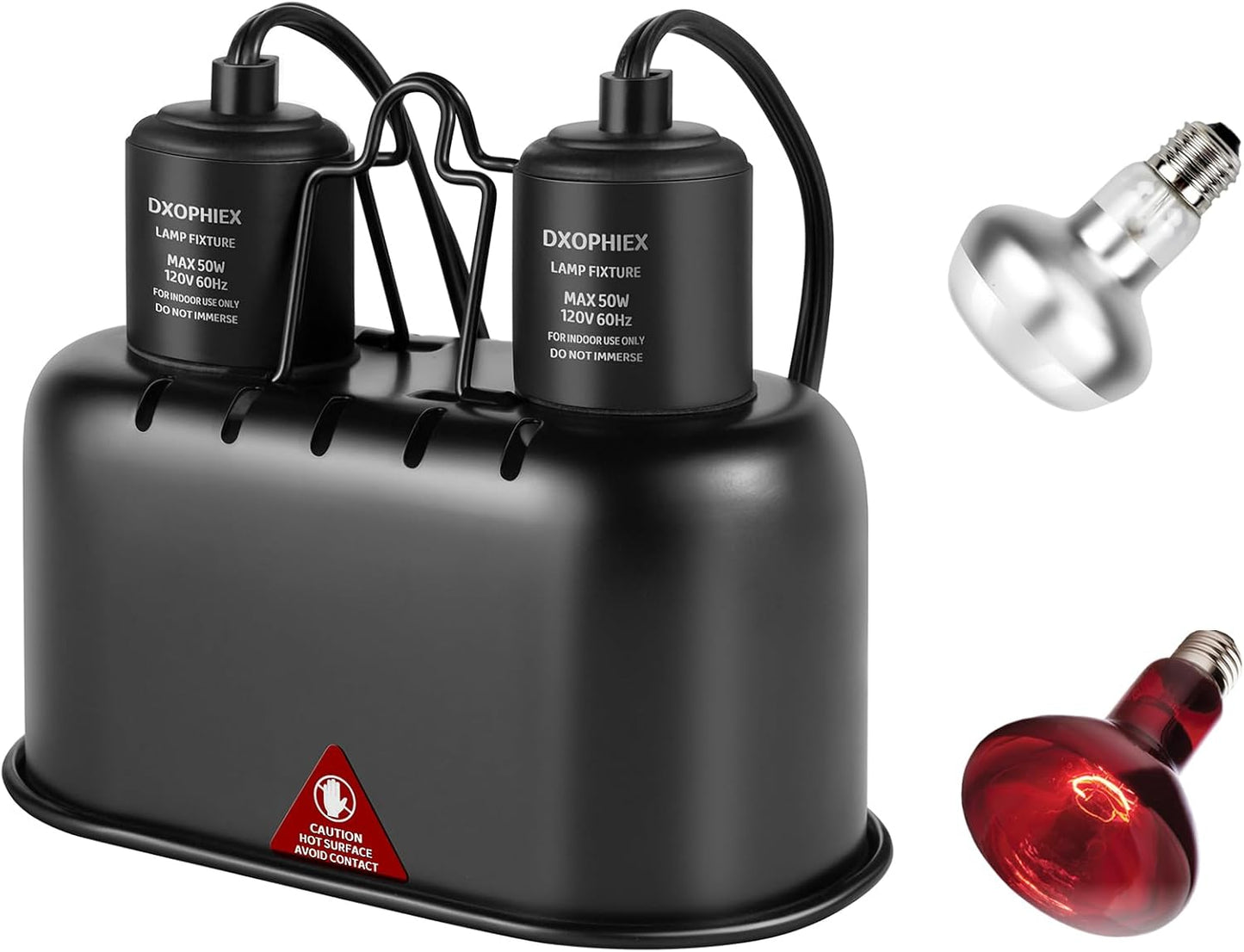 DXOPHIEX Nano Reptile Heat Lamp Fixture, Dual Reptile Light Fixture with 60W Basking Bulb & Infrared Bulb for Bearded Dragon, Turtles, Snake and Lizard Terrarium