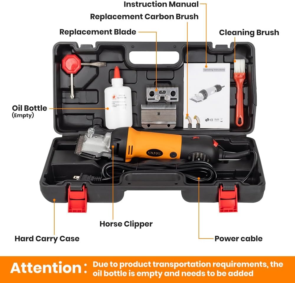Horse Clippers Professional Electric horse Grooming Kit, Shaving Equine Clippers for Horses Goat Cattle Thick Coat Animals, 6 Speeds Large Heavy Duty Farm Livestock Haircut Trimmer （600W, 2 Blades）