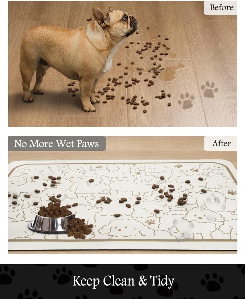 Pet Feeding Mat-Absorbent Dog Mat for Food and Water Bowl-No Stains Quick Dry Water Dispenser Mat-Dog Accessories Pet Supplies-Bowl for Messy Drinkers（FRAMEDOGS,16"x24"
