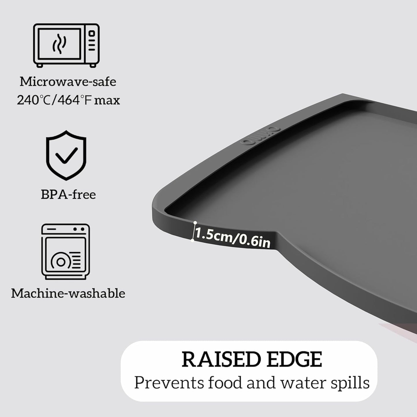 OHMO Dog Food Mat(Dark Grey, 24 * 15'') w/Residue Collection Pocket Silicone Pet Feeding Mat for Floor High Edges Anti Spills Waterproof Cat Water Bowl Tray, Easy Clean Placemat