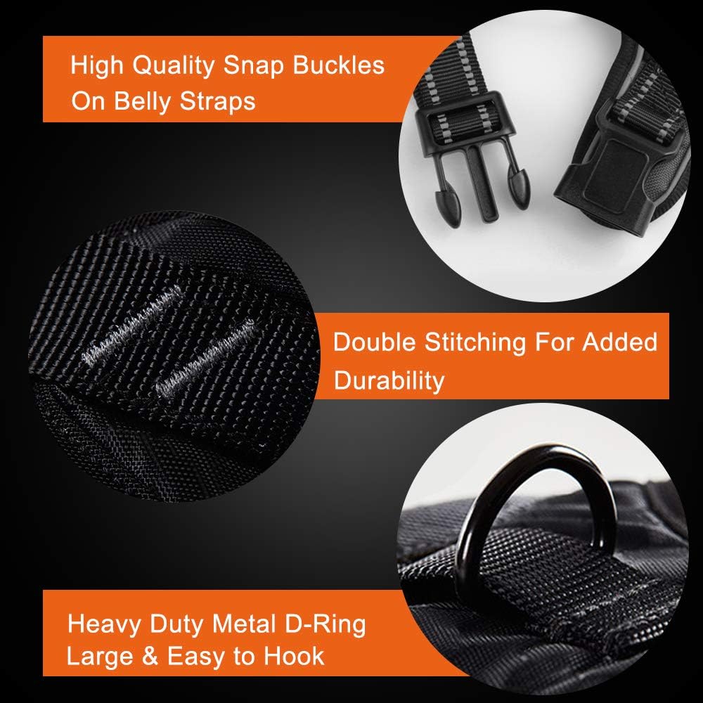 PHOEPET Reflective Dog Harness No Pull Large Breed Vest with 2 Metal Leash Attachment Hooks(L, Blue)