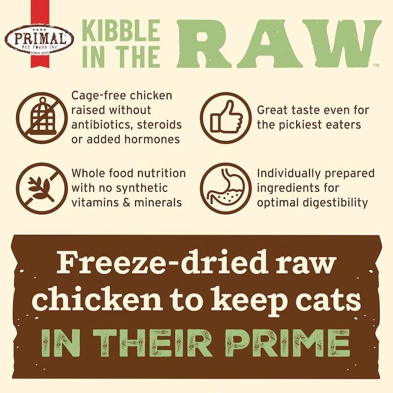 Primal Kibble in The Raw, Freeze Dried Cat Food, Chicken, Scoop & Serve, Made with Raw Protein, Whole Ingredient Nutrition, Crafted in The USA, Dry Cat Food, 24 Ounce (1.5 lb) Bag