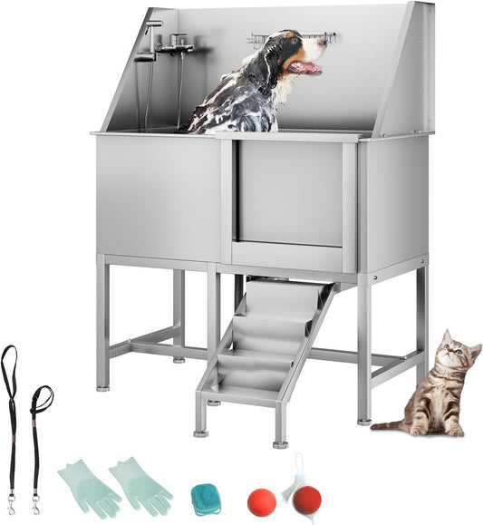 CuisinSmart 50" Dog Bathtub for Large Dogs, Professional Dog Washing Station with Dog Wash Attachment, Bath Pool for Outdoor, Indoor Shower and Grooming (50" Right Door)