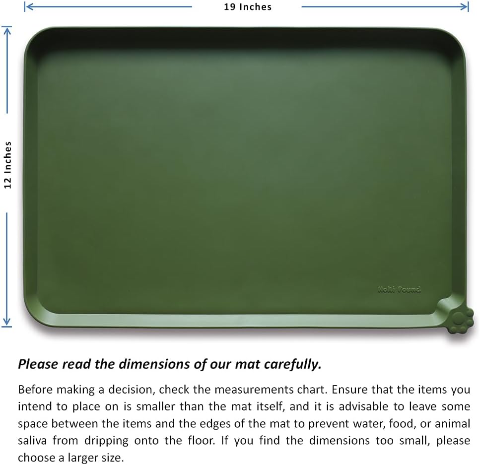 Hoki Found Silicone Pet Food Mat - High-Lips Dog Cat Bowl Placemat - Waterproof, Dark Olive