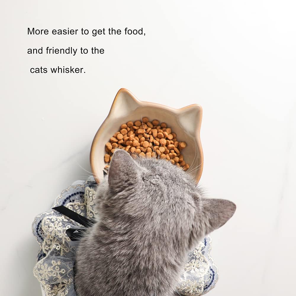 Nihow Ceramic Basic Cat Bowls: 5 Inch Cat Bowl for Food & Water - Food Grade Cat Dish for Small-Sized Cat - Microwave & Dishwasher Safe -Elegant Brown (4.25 OZ /1 PC)