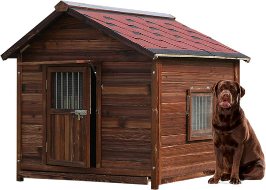 Extra Large Dog House Outdoor Made of Solid Pine Wood, Warm Doghouse, Dog House with Elevated Floor for Large Dogs, (Wood, 7XL)