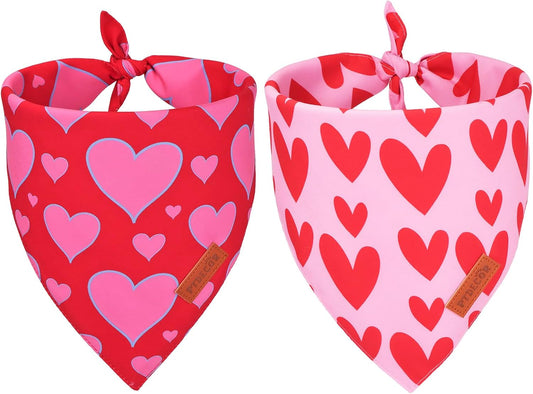 PTDECOR Valentine Dog Bandana, Reversible Valentine Pet Scarf, Multi Size, Red Heart Bandanas for Medium Large Dogs (Large)