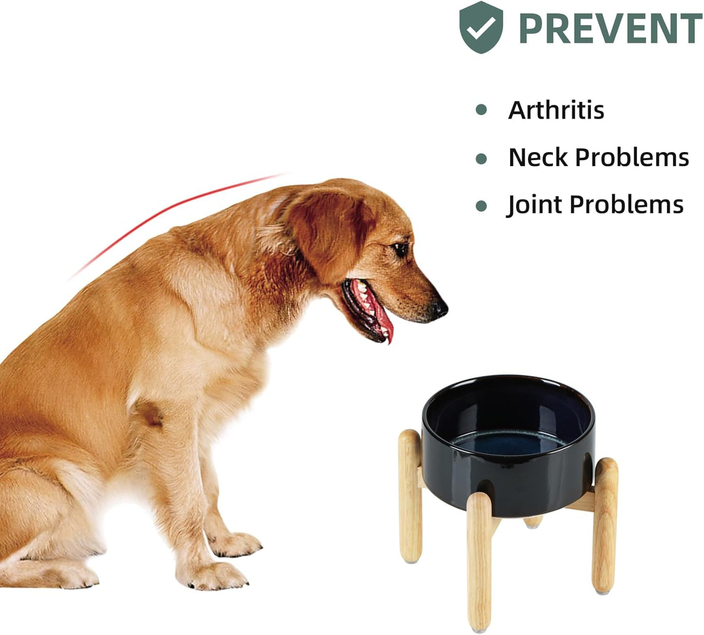 Ceramic 7.3inch Raised Dog Bowl Set, Elevated with Wooden Stand, Food and Water Bowl for Medium Breed Dogs, Weighted Dog Dishes, Pet Feeder(Starry Sky)