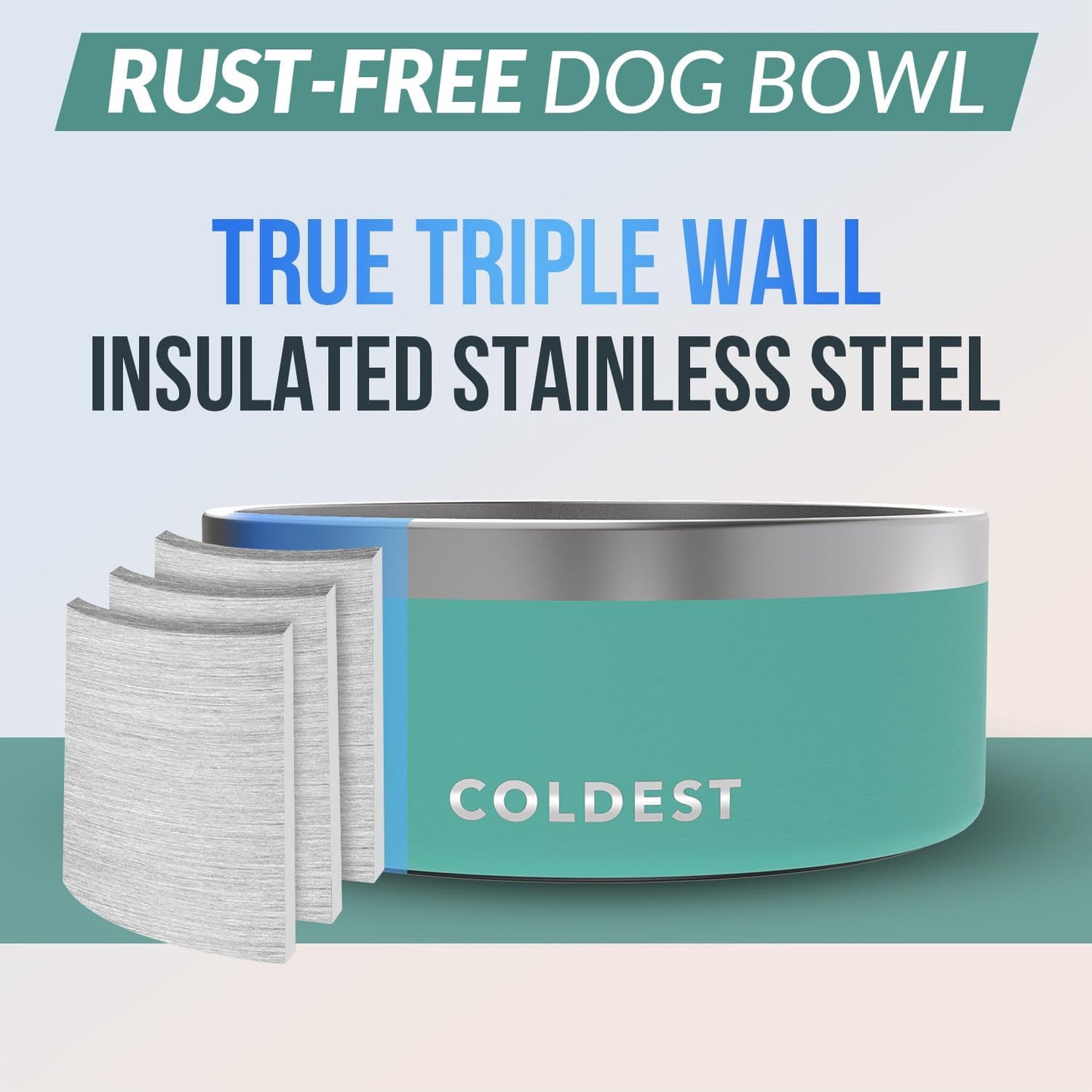 Coldest Dog Bowl - Anti Rust Metal, Non Slip, 3 Layers Insulated Stainless Steel Dog Bowls - Spill Proof & Heavy Duty - Water Bowl for Dogs, Cats & Pets, Dish Washer Safe (100 oz, Terraform Green)