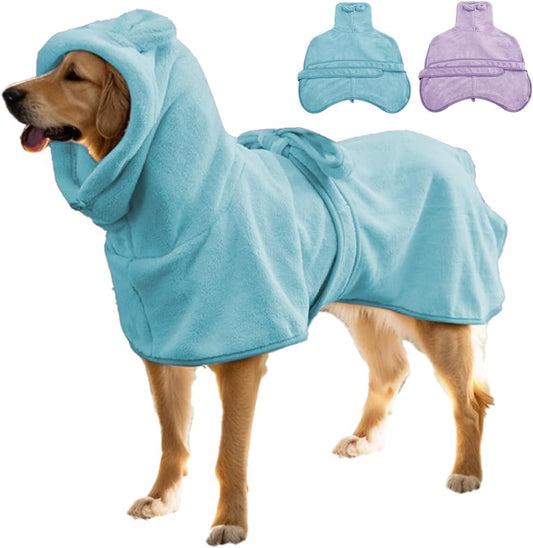 Medium to Large Size Dog Bathrobe, Quick Drying Super Absorbent Used for After Bathing, Warm Dog Towels, Adjustable Hoodies and Belts for Pet Dogs Bath Clothes Products (Blue, 2XL)