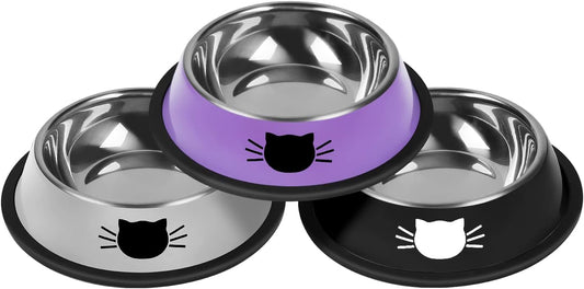 3Pcs Cat Bowls Non-Slip Stainless Steel Small Cat Food Bowl Unbreakable Thick Rubber Base Easily Clean Lovely Color