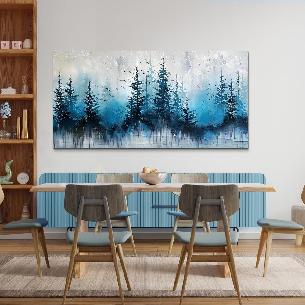 hyidecorart Large Wall Art For Living Room Framed Wall Decor For Office Bedroom Decoration Scenery Abstract Wall Painting Misty Forest Trees Pictures Artwork Canvas Prints Home Room Decor 48"X 24"